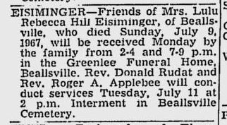 Lulu Hill Eisiminger obit